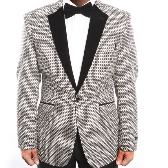 Houndstooth Mens Suit Blazer jacket by Tazio, White and Black